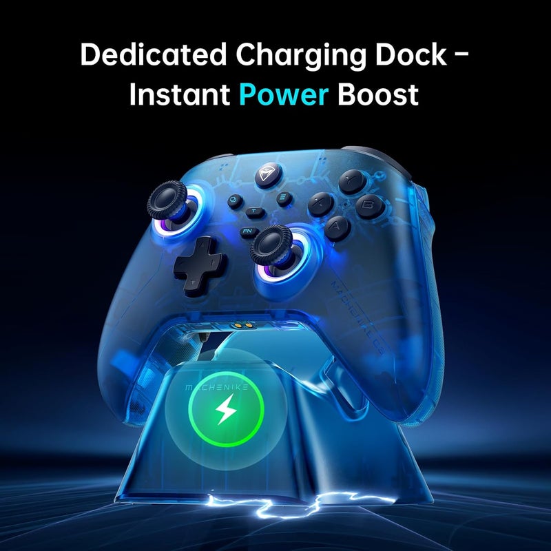 MACHENIKE G3V2 Bluetooth Controller for Pc/Switch/Ios/Android, Hall Effect Joysticks, RGB Lighting Gaming Controller,2 Programmable Buttons,1000mah Battery With Charging Station, Blue - Image 4